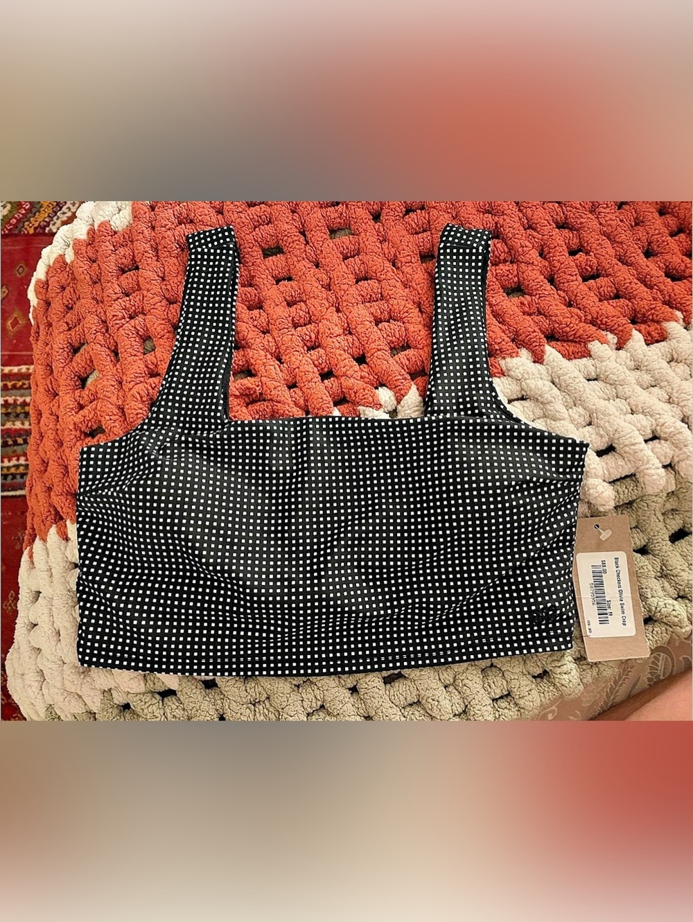 Albion Olivia Swim Crop Top in Black & White, Size Medium